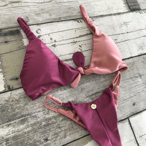 Cindy Bikini Set - Front Tie Top - Rosé and Wine