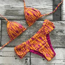 Butterfly Bikini Set - Triangle Top - Orange and Pink