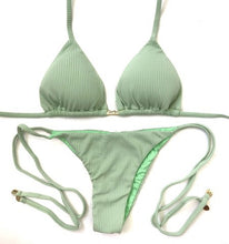 Load image into Gallery viewer, Triangle Tie Bikini Set - Ribbed - Mint Green