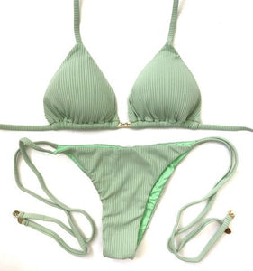 Triangle Tie Bikini Set - Ribbed - Mint Green