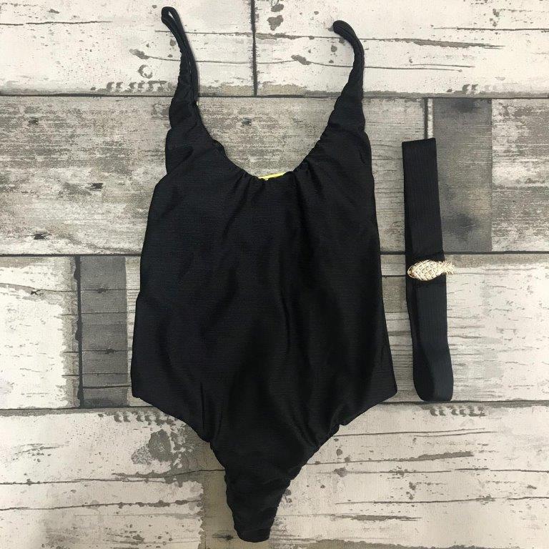 Open Back One Piece - Black - Removable Belt