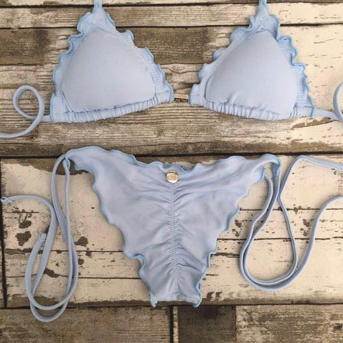Ruffled Bikini Set - Baby Blue