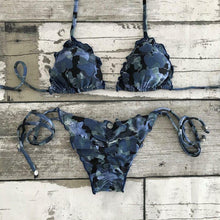 Load image into Gallery viewer, Ruffled Bikini Set - Navy Blue Camo Print