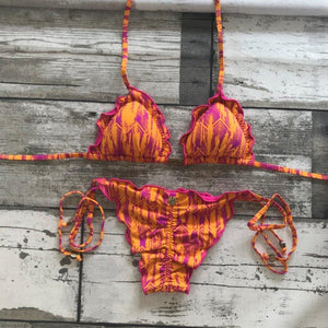 Ruffled Bikini Set - Orange and Pink