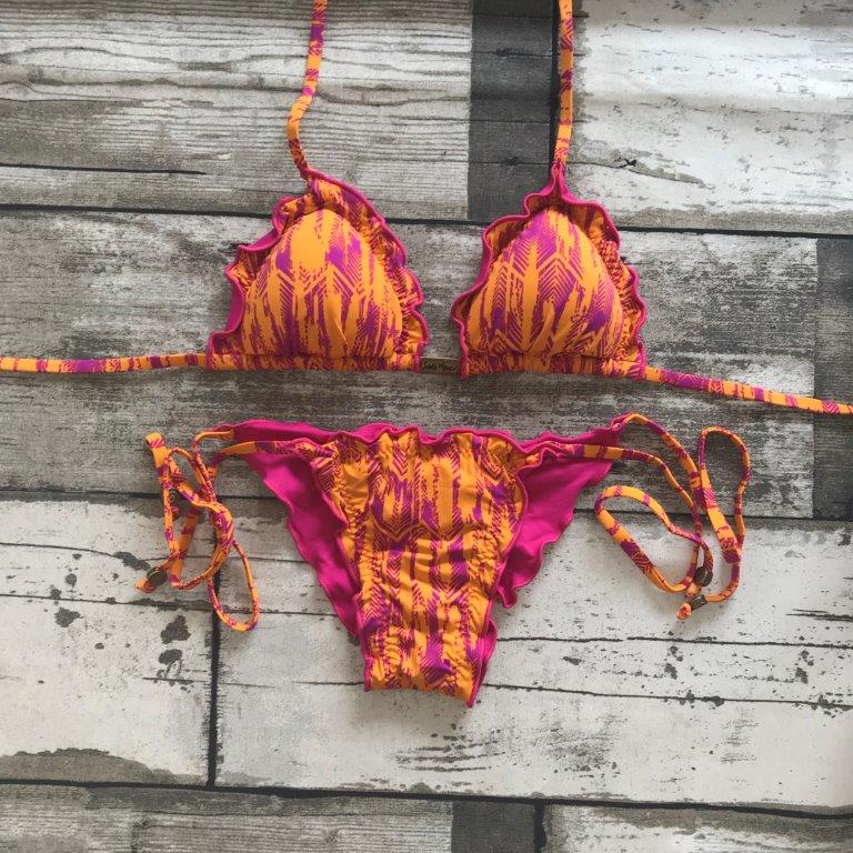 Ruffled Bikini Set - Orange and Pink