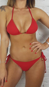 Triangle Tie Bikini Set - Ribbed - Cherry