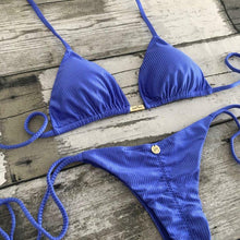 Load image into Gallery viewer, Triangle Tie Bikini Set - Ribbed - Vivid Blue