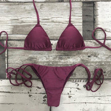 Load image into Gallery viewer, Triangle Tie Bikini Set - Shiny Burgundy