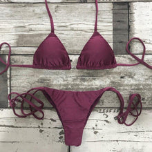 Load image into Gallery viewer, Triangle Tie Bikini Set - Shiny Burgundy