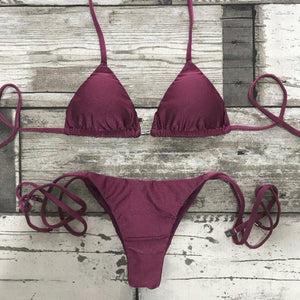 Triangle Tie Bikini Set - Shiny Burgundy