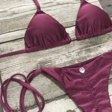 Load image into Gallery viewer, Triangle Tie Bikini Set - Shiny Burgundy