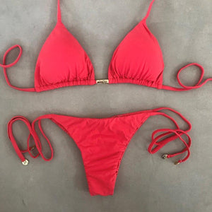 Triangle Tie Bikini Set - Coral