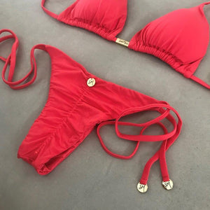 Triangle Tie Bikini Set - Coral