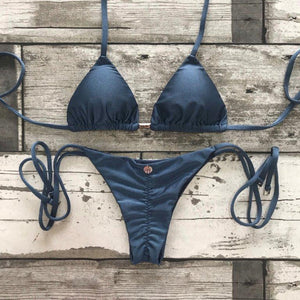 Triangle Tie Bikini Set - Shiny Navy