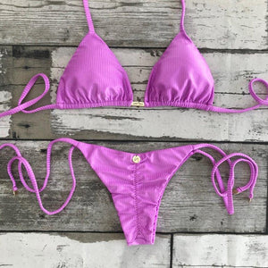 Triangle Tie Bikini Set - Ribbed Purple